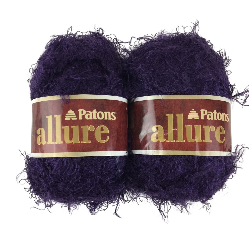 Patons Allure Yarn 2 Skeins Amethyst Purple Bulky 5 Eyelash Nylon 1.75 oz Each